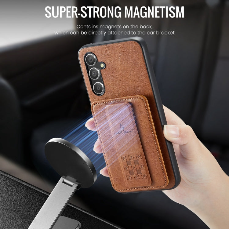 For Samsung Galaxy S24+ 5G Fierre Shann Oil Wax Cow Leather Card Holder Back Phone Case(Brown)