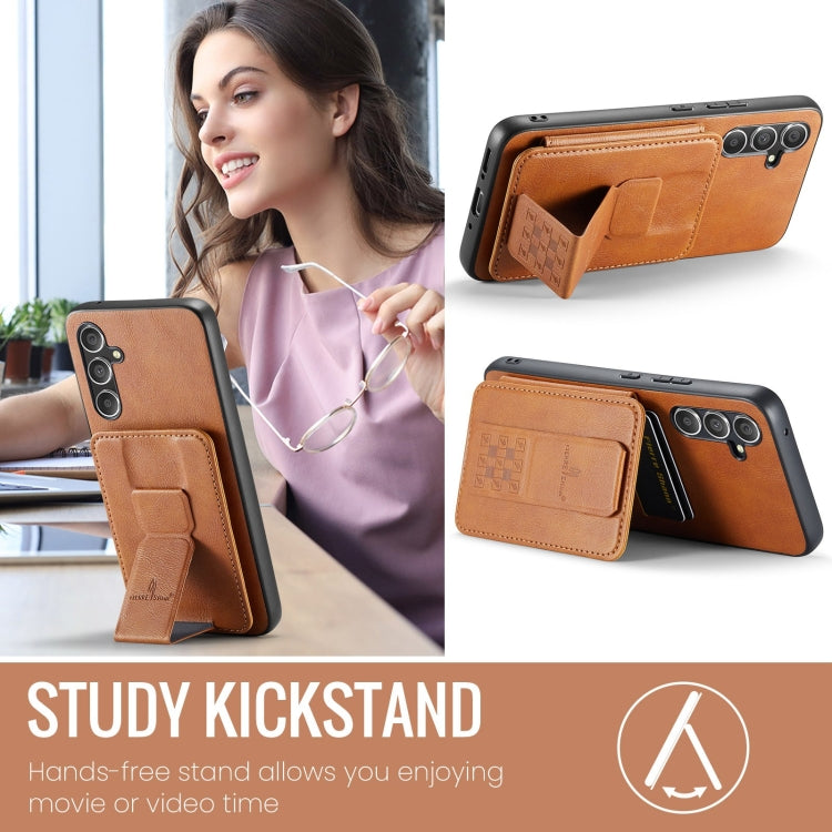 For Samsung Galaxy S24+ 5G Fierre Shann Oil Wax Cow Leather Card Holder Back Phone Case(Brown) - free shipping - PMC Jewellery - Order now!