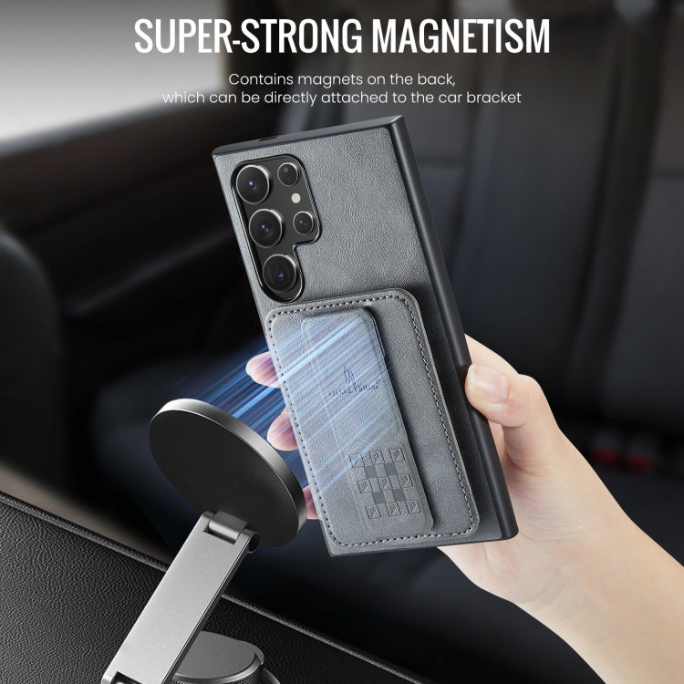 For Samsung Galaxy S24 Ultra 5G Fierre Shann Oil Wax Cow Leather Card Holder Back Phone Case(Grey)