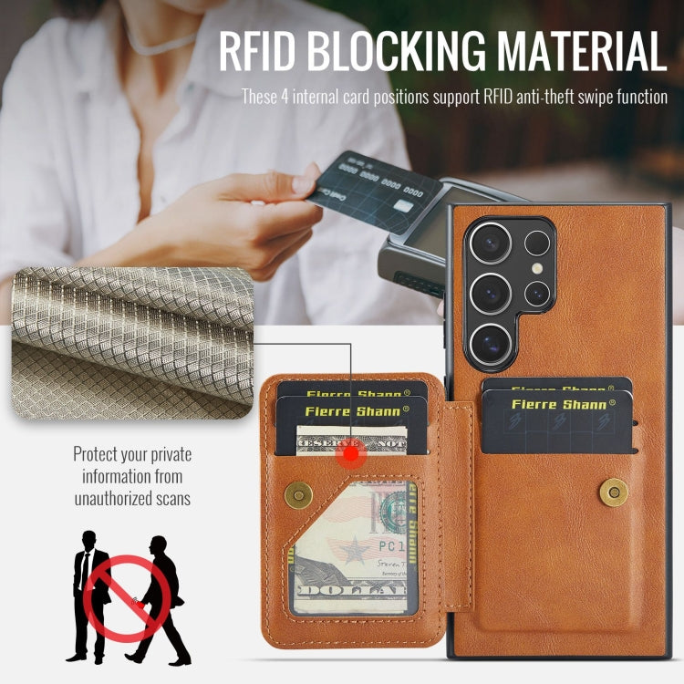 For Samsung Galaxy S24 Ultra 5G Fierre Shann Oil Wax Cow Leather Card Holder Back Phone Case(Brown)