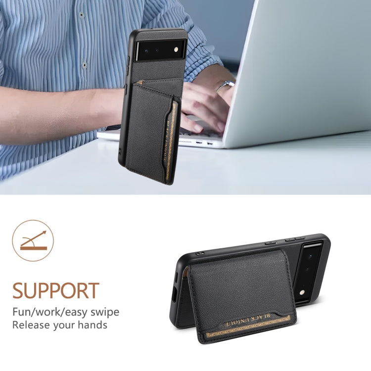 For Google Pixel 6 Calf Texture Card Bag Design Full Coverage Phone Case(Black) - Google Cases by PMC TechLife | Online Shopping South Africa | PMC TechLife | Buy Now Pay Later Mobicred