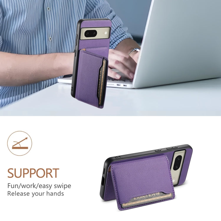 For Google Pixel 8 Calf Texture Card Bag Design Full Coverage Phone Case(Purple) - Google Cases by PMC TechLife | Online Shopping South Africa | PMC TechLife | Buy Now Pay Later Mobicred