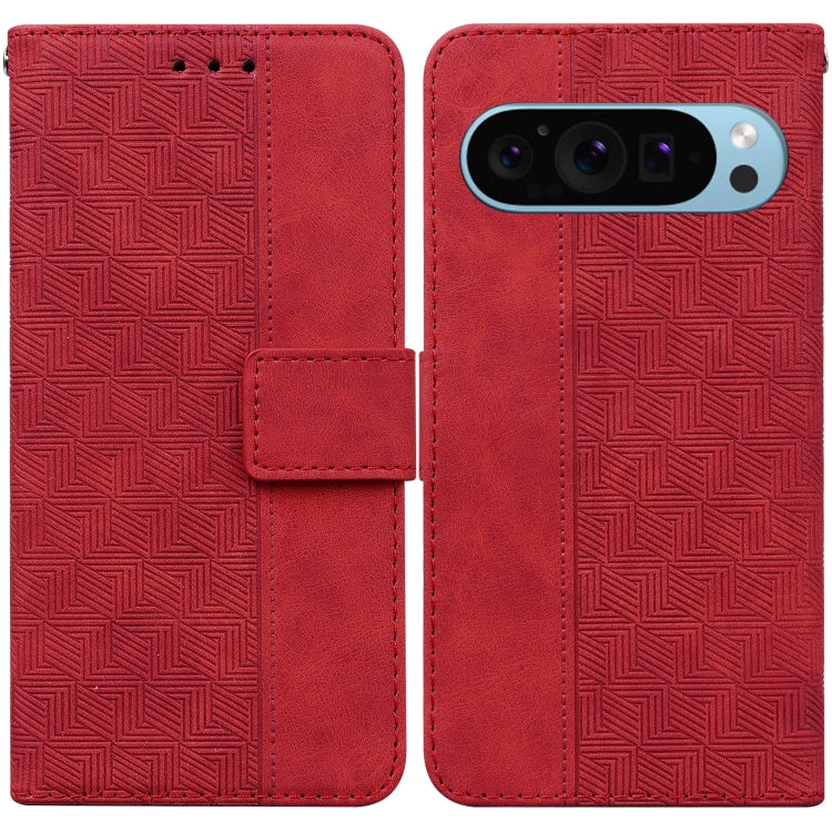 For Google Pixel 9 Pro 5G Geometric Embossed Leather Phone Case(Red)