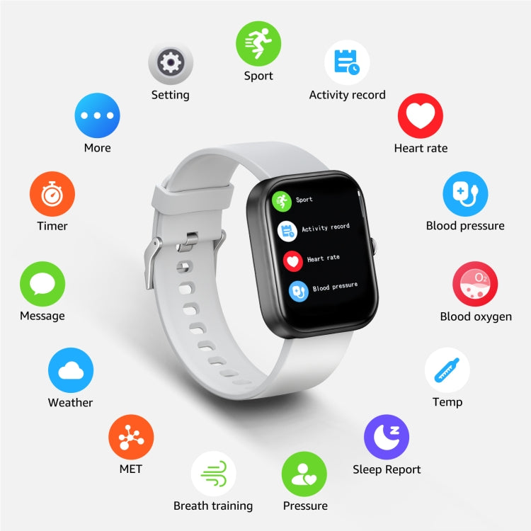 GTS5 2.0 inch Fitness Health Smart Watch, BT Call / Heart Rate / Blood Pressure / MET / Blood Glucose(Light Grey)