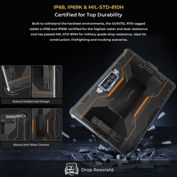 OUKITEL RT8 4G Network IP68/IP69K Rugged Tablet, 6GB+256GB, 11 inch Android 13 MediaTek Helio G99 Quad Core Support Dual SIM, EU Plug(Orange) - free shipping - PMC Jewellery - Order now!