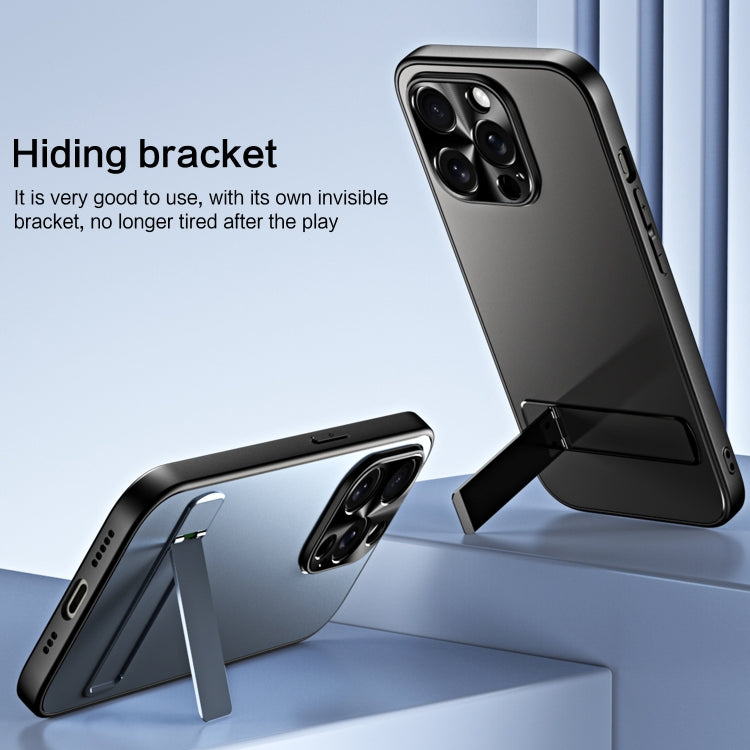 For iPhone 15 Pro R-JUST RJ-61 Electroplating Frosted TPU + PC Phone Case with Holder(Blue) - iPhone 15 Pro Cases by R-JUST | Online Shopping South Africa | PMC TechLife