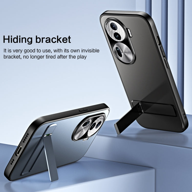 For OPPO Reno11 Pro Global R-JUST RJ-61 Electroplating Frosted TPU + PC Phone Case with Holder(Blue) - Reno11 Pro Cases by R-JUST | Online Shopping South Africa | PMC TechLife