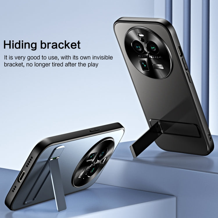 For OPPO Find X6 Pro R-JUST RJ-61 Electroplating Frosted TPU + PC Phone Case with Holder(Blue) - OPPO Cases by R-JUST | Online Shopping South Africa | PMC TechLife