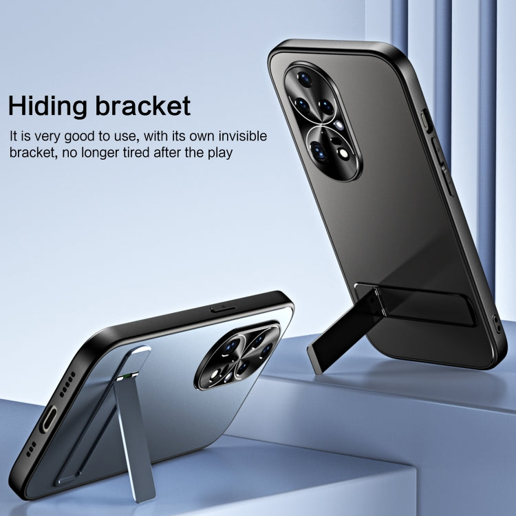 For Huawei P50 R-JUST RJ-61 Electroplating Frosted TPU + PC Phone Case with Holder(Blue) - Huawei Cases by R-JUST | Online Shopping South Africa | PMC TechLife | Buy Now Pay Later Mobicred