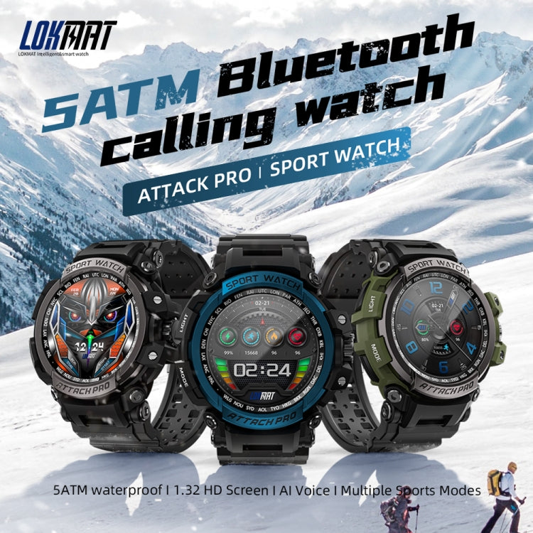LOKMAT ATTACK 2 Pro 1.39 inch BT5.1 Smart Sport Watch, Support Bluetooth Call / Sleep / Heart Rate / Blood Pressure Health Monitor(Black Green)