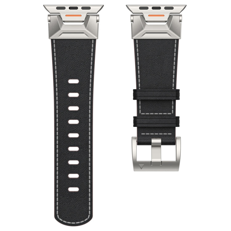 For Apple Watch Ultra 49mm Mecha Style Leather Watch Band(Black Napa)