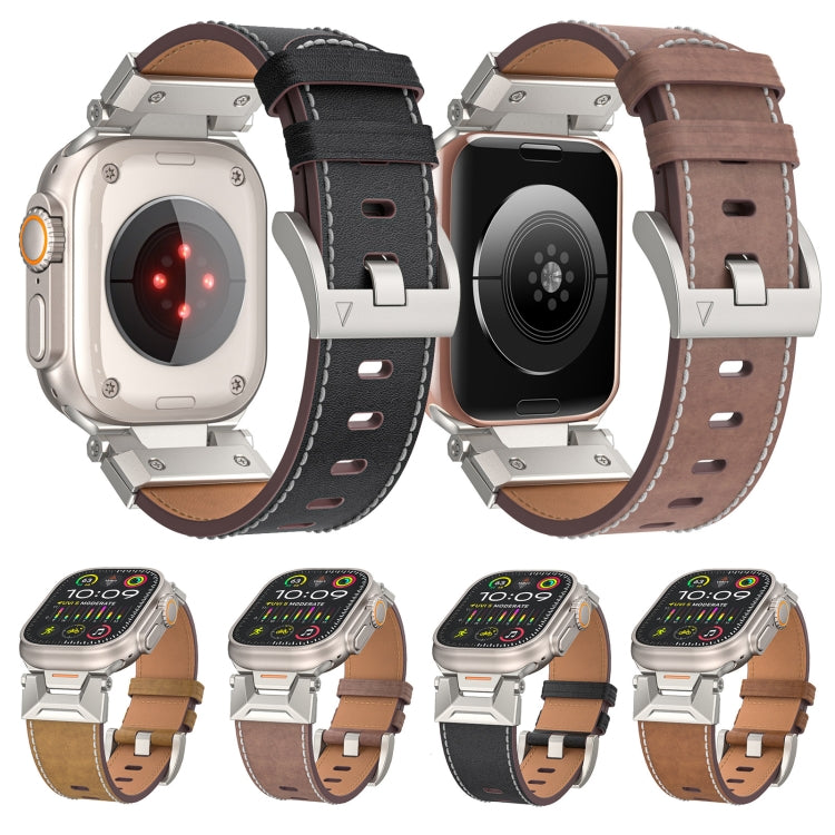 For Apple Watch Series 7 45mm Mecha Style Leather Watch Band(Dark Brown)