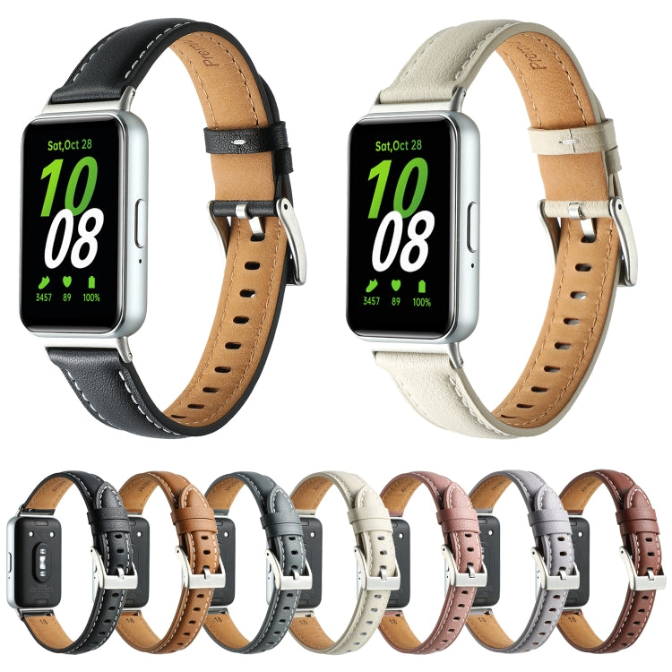 For Samsung Galaxy Fit 3 Pointed Tail Genuine Leather Watch Band(Yellow Brown)