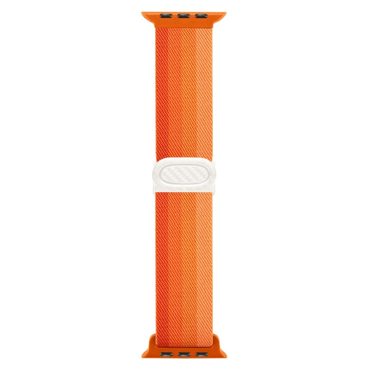 For Apple Watch SE 2023 44mm Carbon Fiber Texture Snap Buckle Nylon Watch Band(Gradient Orange)