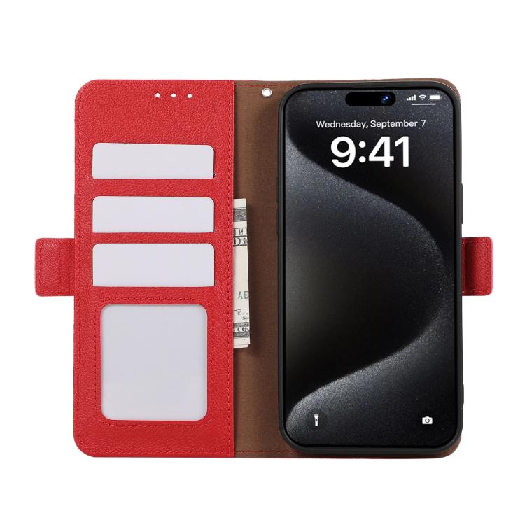 For iPhone 17 Pro Max ABEEL Side-Magnetic Litchi Pattern Leather RFID Phone Case(Red)