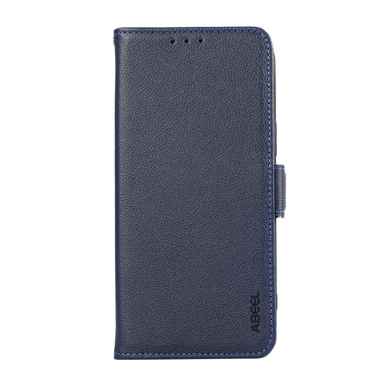 For iPhone 17 Pro Max ABEEL Side-Magnetic Litchi Pattern Leather RFID Phone Case(Blue)