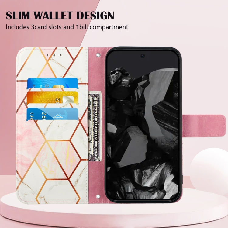 For Google Pixel 9 Pro PT003 Marble Pattern Flip Leather Phone Case(Pink White) - Google Cases by PMC TechLife | Online Shopping South Africa | PMC TechLife | Buy Now Pay Later Mobicred