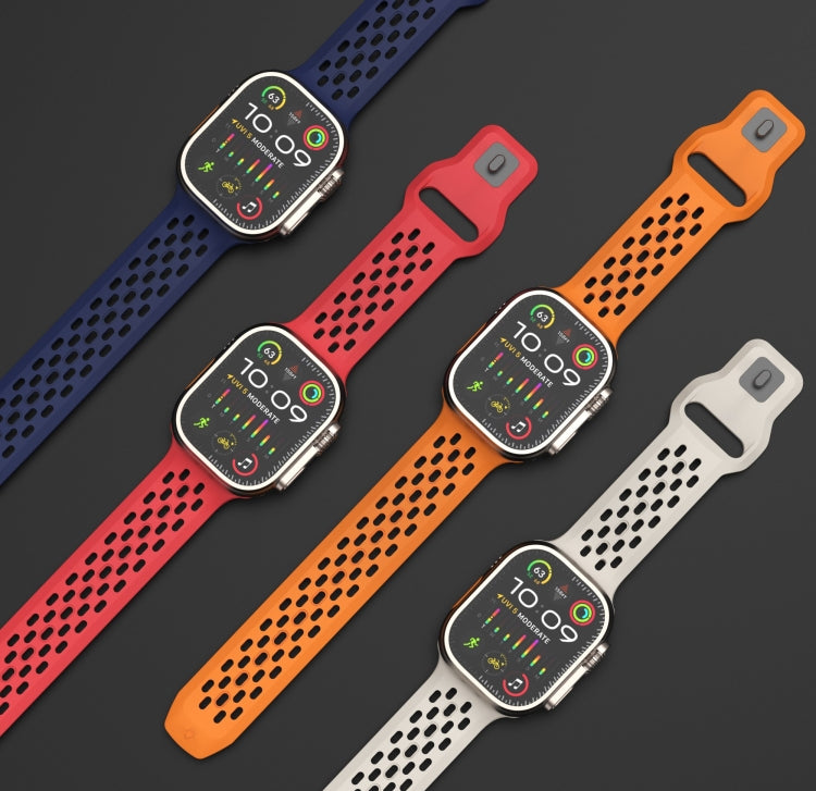 For Apple Watch SE 44mm Oval Holes Fluororubber Watch Band(Black)