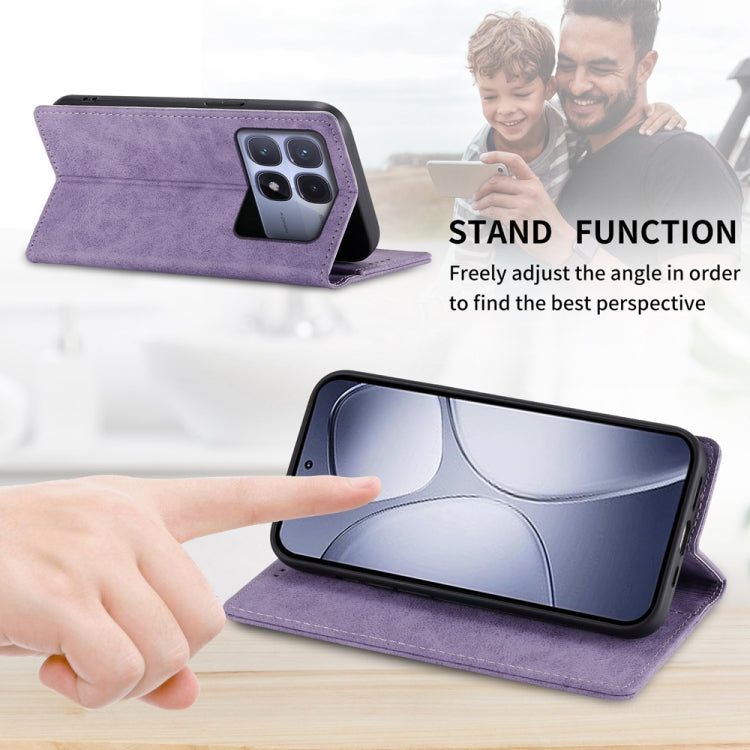 For Redmi K70 Ultra Business Solid Color Magnetic RFID Leather Phone Case(Purple)
