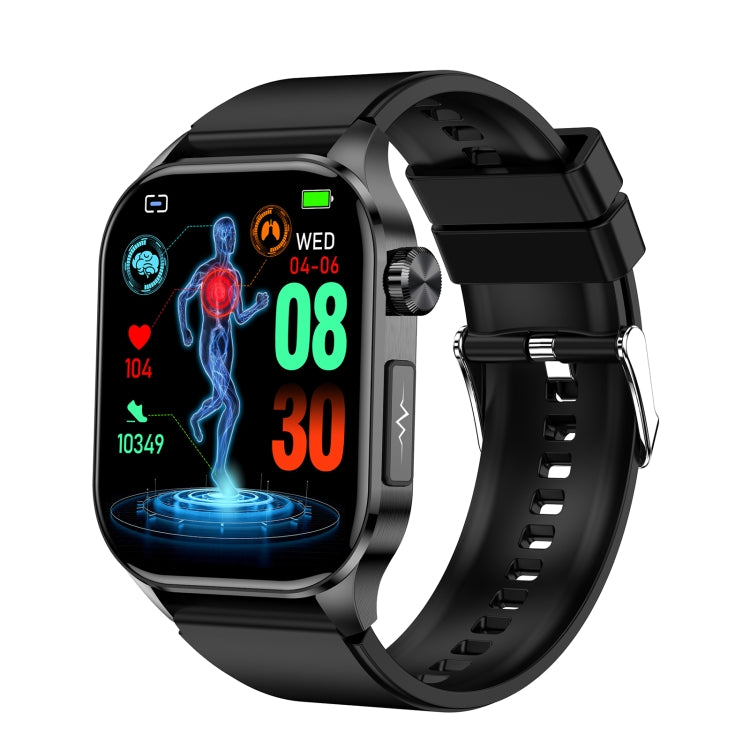 ET580 2.04 inch AMOLED Screen Sports Smart Watch Support Bluethooth Call / ECG Function(Black Silicone Band)