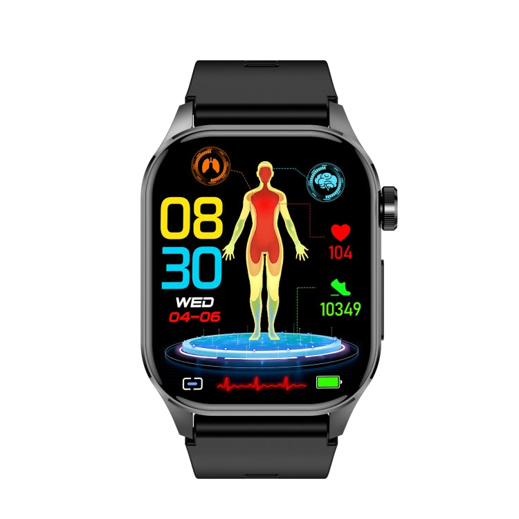 ET580 2.04 inch AMOLED Screen Sports Smart Watch Support Bluethooth Call / ECG Function(Black Silicone Band)