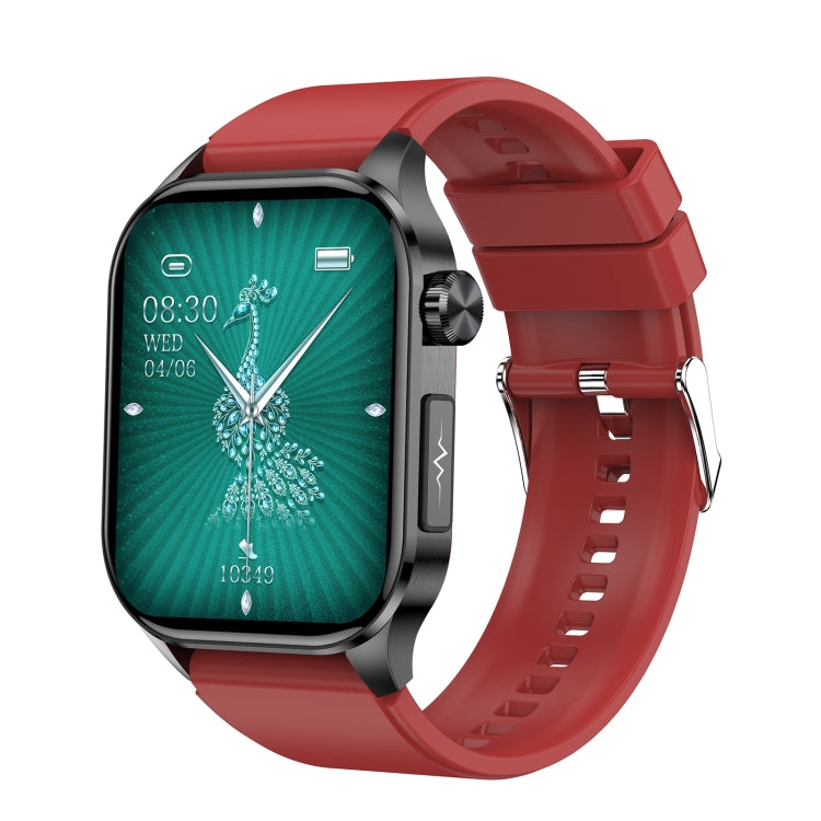 ET580 2.04 inch AMOLED Screen Sports Smart Watch Support Bluethooth Call / ECG Function(Red Silicone Band)