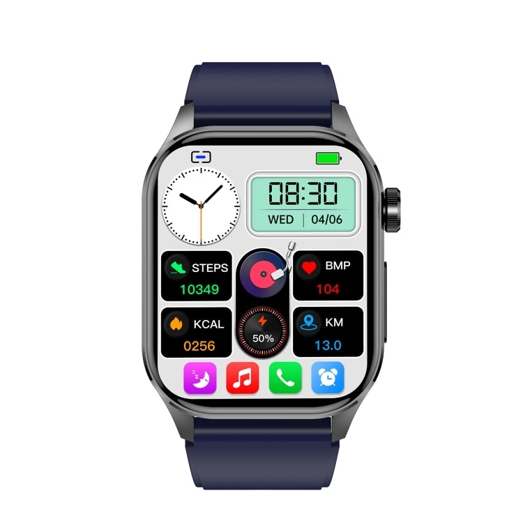 ET580 2.04 inch AMOLED Screen Sports Smart Watch Support Bluethooth Call / ECG Function(Blue Silicone Band)