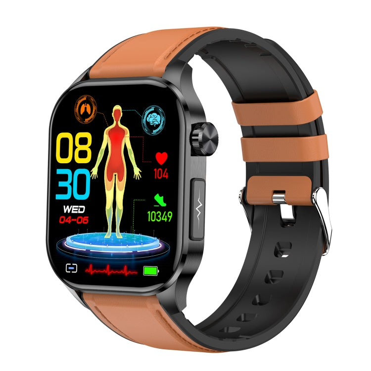 ET580 2.04 inch AMOLED Screen Sports Smart Watch Support Bluetooth Call / ECG Function(Brown Leather Band)