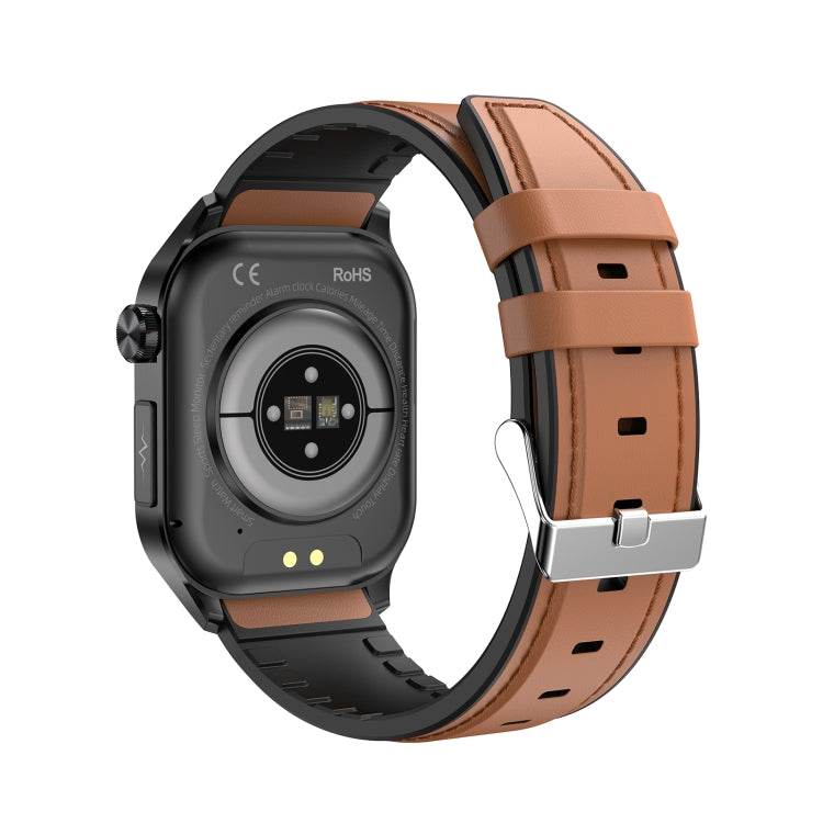 ET580 2.04 inch AMOLED Screen Sports Smart Watch Support Bluetooth Call / ECG Function(Brown Leather Band)