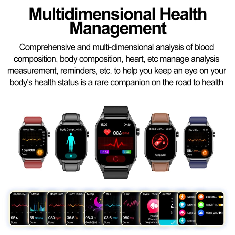 ET580 2.04 inch AMOLED Screen Sports Smart Watch Support Bluethooth Call / ECG Function(Red Silicone Band)