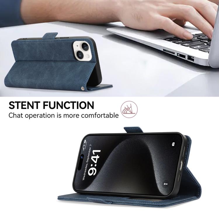 For iPhone 17 Air ABEEL Frosted Magnetic RFID Leather Phone Case(Blue)