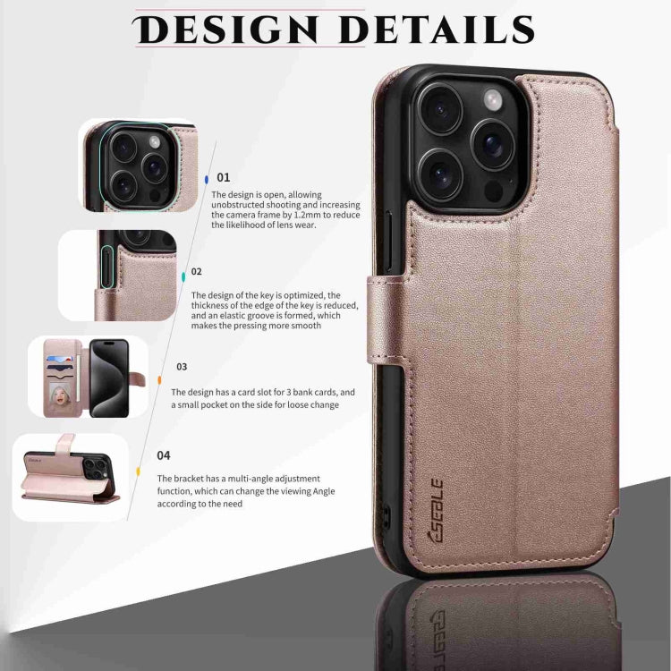For iPhone 15 Plus / 14 Plus ESEBLE E1 Nappa Texture MagSafe Holder Leather Phone Case(Rose Gold)