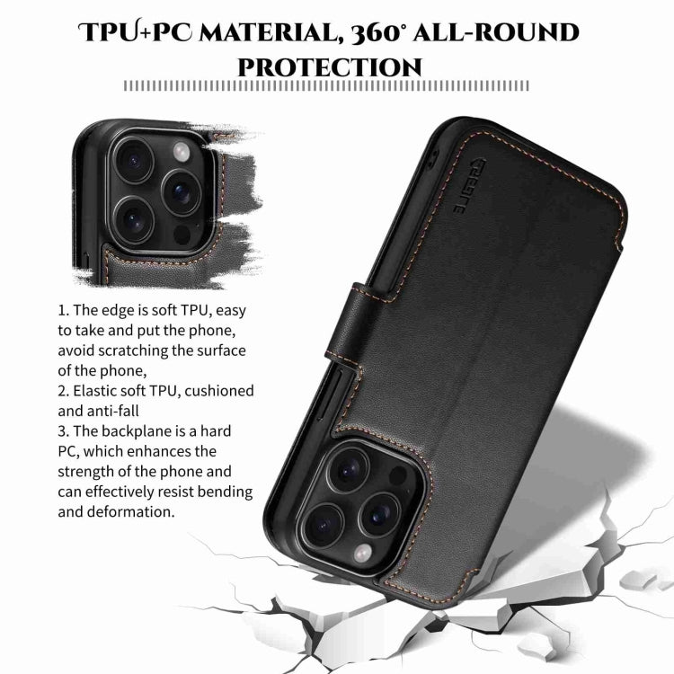 For iPhone 15 Plus / 14 Plus ESEBLE E1 Nappa Texture MagSafe Holder Leather Phone Case(Black)