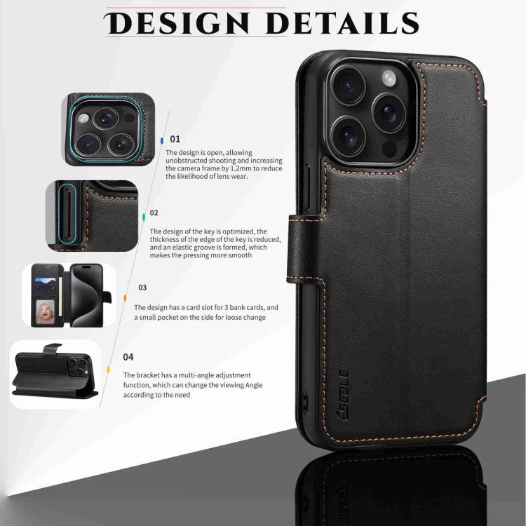 For iPhone 15 ESEBLE E1 Nappa Texture MagSafe Holder Leather Phone Case(Black)