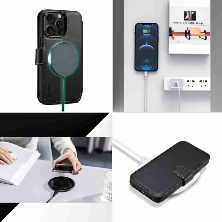 For iPhone 15 ESEBLE E1 Nappa Texture MagSafe Holder Leather Phone Case(Black)