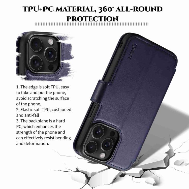 For iPhone 15 Pro Max ESEBLE E1 Nappa Texture MagSafe Holder Leather Phone Case(Dark Blue)