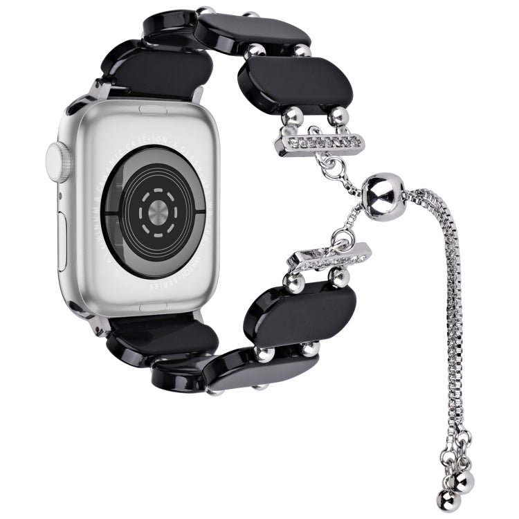 For Apple Watch SE 44mm Resin Retractable Chain Watch Band(Black)