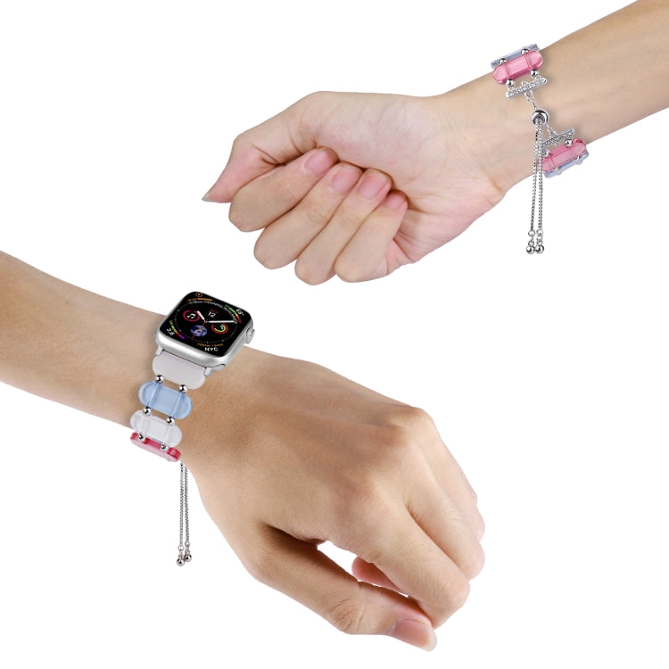 For Apple Watch Series 4 44mm Resin Retractable Chain Watch Band(Pearl White)