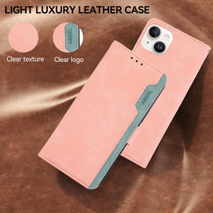 For iPhone 17 Pro ABEEL Color Block Magnetic RFID Leather Phone Case(Pink-Cyan) - free shipping - PMc TechLife - Order now!