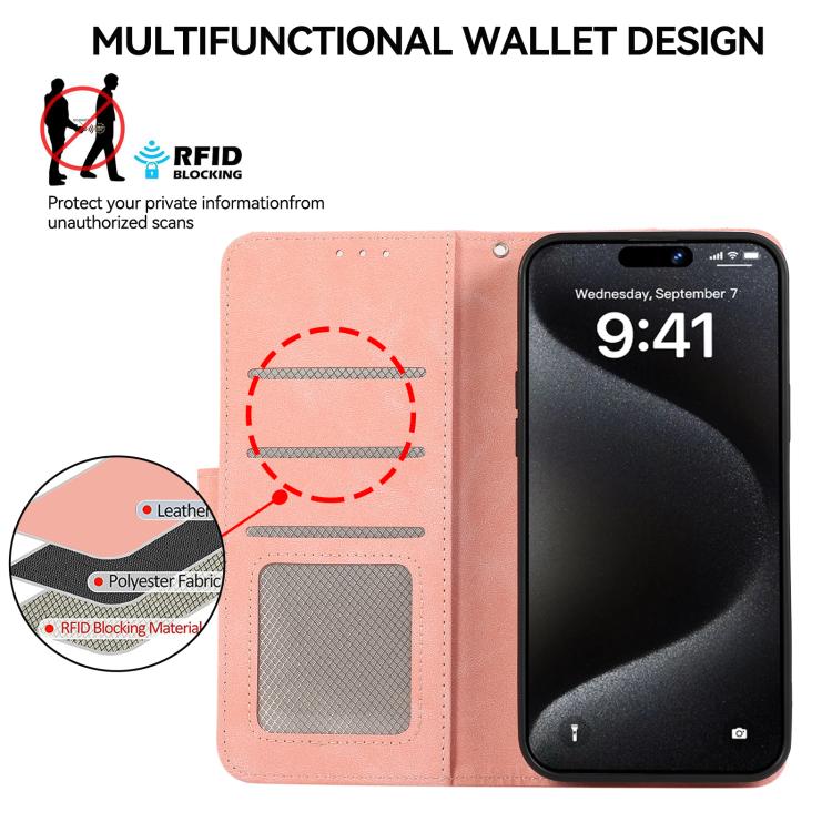 For iPhone 17 Pro Max ABEEL Color Block Magnetic RFID Leather Phone Case(Pink-Cyan)