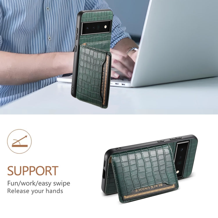 For Google Pixel 6 Pro Crocodile Texture Card Bag Design Full Coverage Phone Case(Green) - Google Cases by PMC TechLife | Online Shopping South Africa | PMC TechLife | Buy Now Pay Later Mobicred