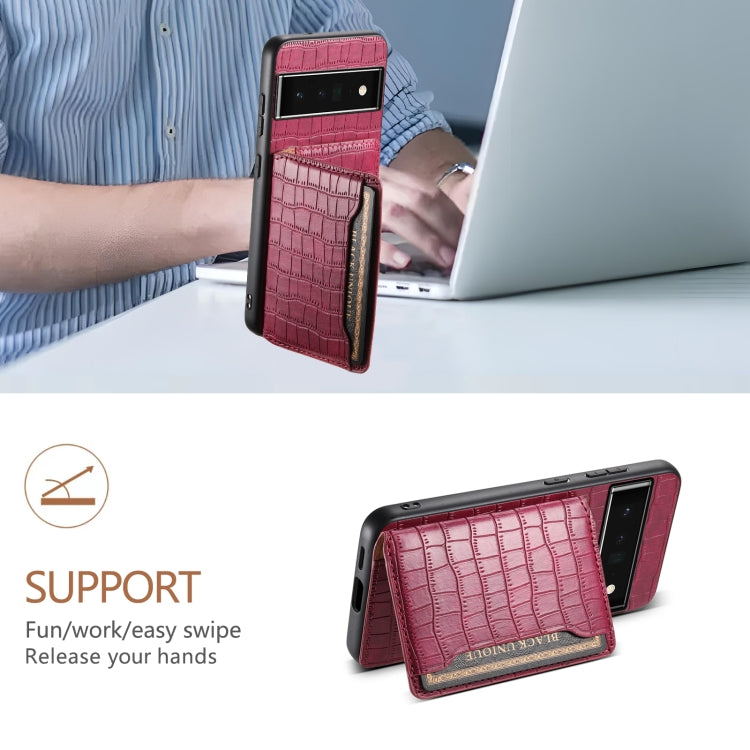 For Google Pixel 6 Pro Crocodile Texture Card Bag Design Full Coverage Phone Case(Red) - Google Cases by PMC TechLife | Online Shopping South Africa | PMC TechLife | Buy Now Pay Later Mobicred