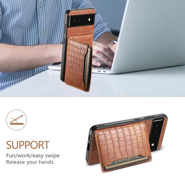 For Google Pixel 6 Crocodile Texture Card Bag Design Full Coverage Phone Case(Brown)