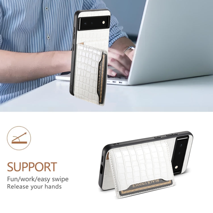For Google Pixel 6 Crocodile Texture Card Bag Design Full Coverage Phone Case(White) - Google Cases by PMC TechLife | Online Shopping South Africa | PMC TechLife | Buy Now Pay Later Mobicred