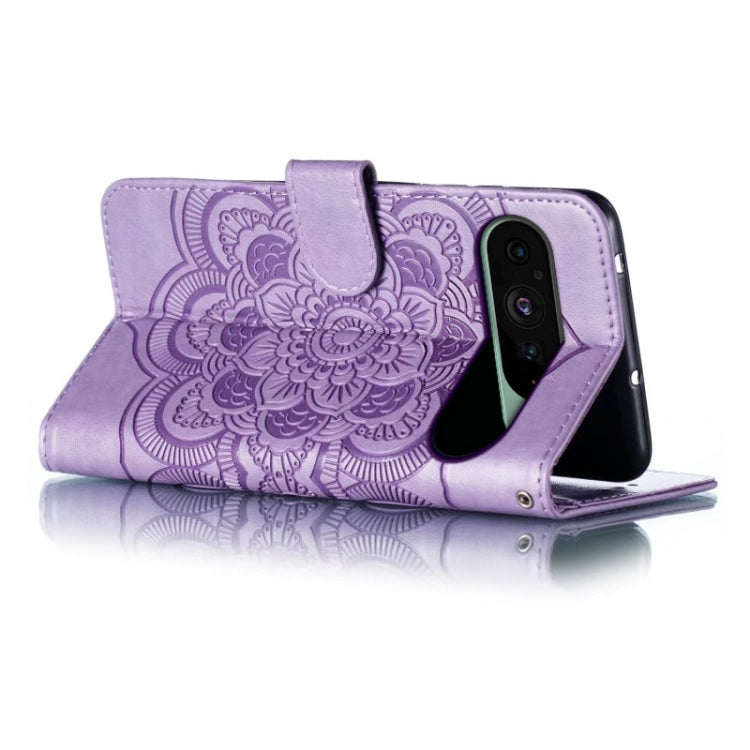 For Google Pixel 9 Sun Mandala Embossing Pattern Phone Leather Case(Purple) - Google Cases by PMC TechLife | Online Shopping South Africa | PMC TechLife | Buy Now Pay Later Mobicred