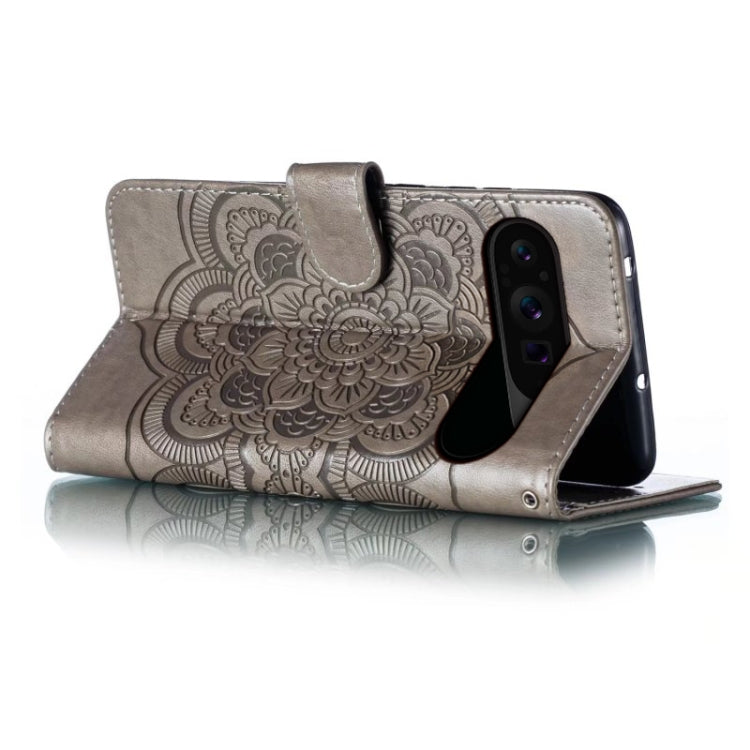 For Google Pixel 9 Pro Sun Mandala Embossing Pattern Phone Leather Case(Grey) - Google Cases by PMC TechLife | Online Shopping South Africa | PMC TechLife | Buy Now Pay Later Mobicred