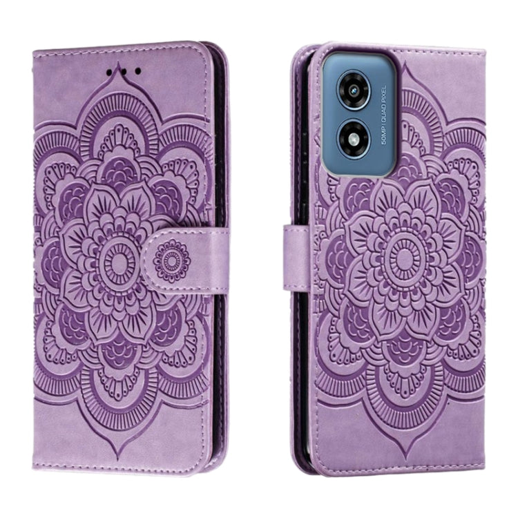 For Motorola Moto G Play 2024 Sun Mandala Embossing Pattern Phone Leather Case(Purple)