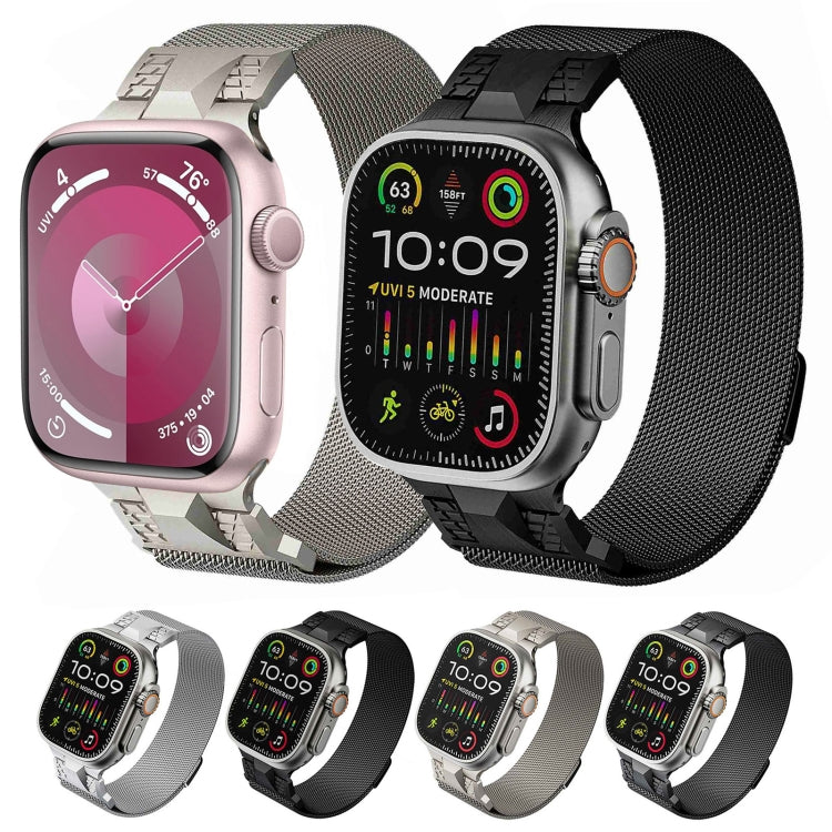 For Apple Watch Series 9 45mm Mecha Style Milanese Metal Watch Band(Titanium Silver) - Watch Bands by PMC TechLife | Online Shopping South Africa | PMC TechLife | Buy Now Pay Later Mobicred