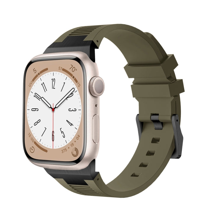 For Apple Watch Series 8 45mm Loners Liquid Silicone Watch Band(Black Green)