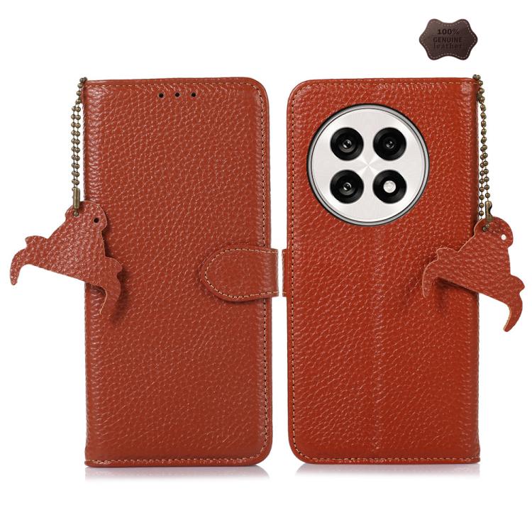 For OnePlus Ace 5 / 13R 5G Genuine Leather Litchi Texture RFID Leather Phone Case(Coffee)